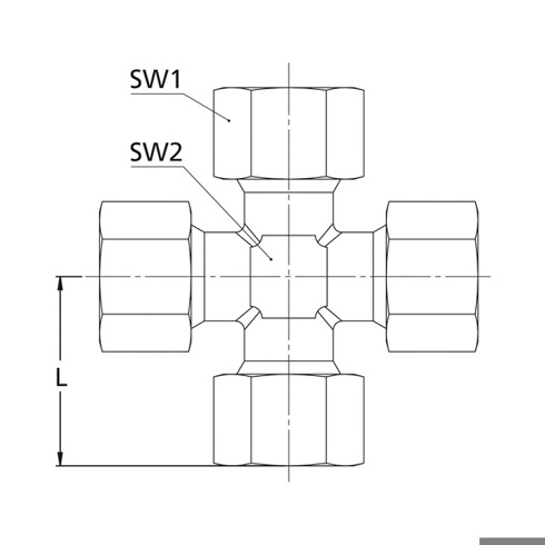 Kreuz-Verschraubung für Rohre, Ø15mm, Stahl, verzinkt